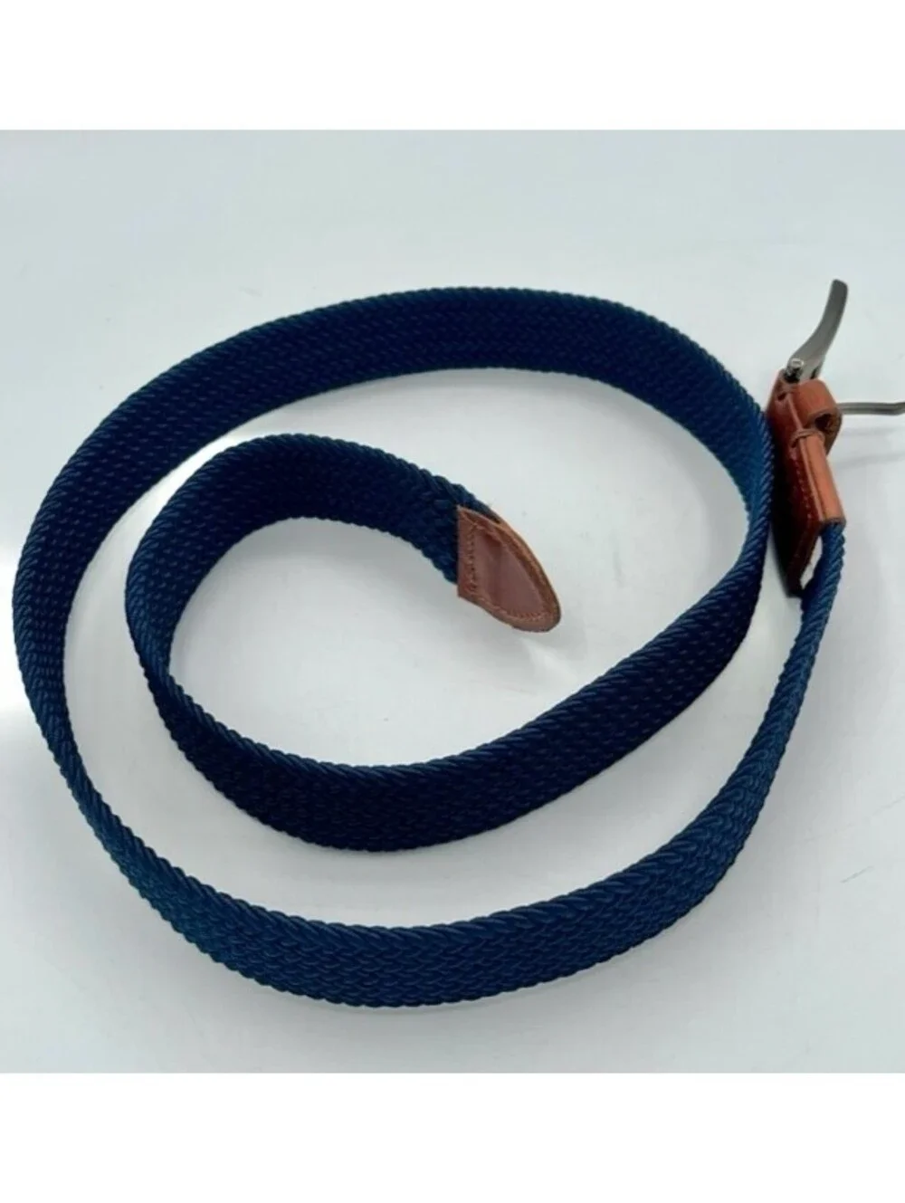 Tommy Bahama Men's Stretch Braided Reversible Leather Trim Belt, Navy/Brown